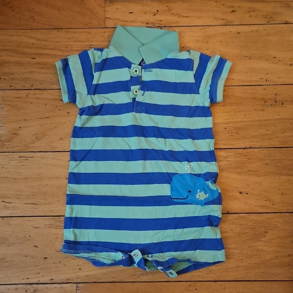 Blue and Green Striped Kids Polo Shirt